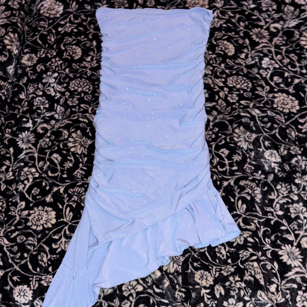 Windsor Light Blue Glitter Strapless Dress